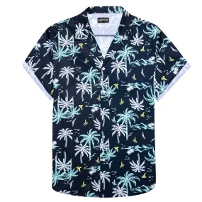 Barry Wang Mens Shirt Men's Oriental Blue White Summer Hawaii Shirt