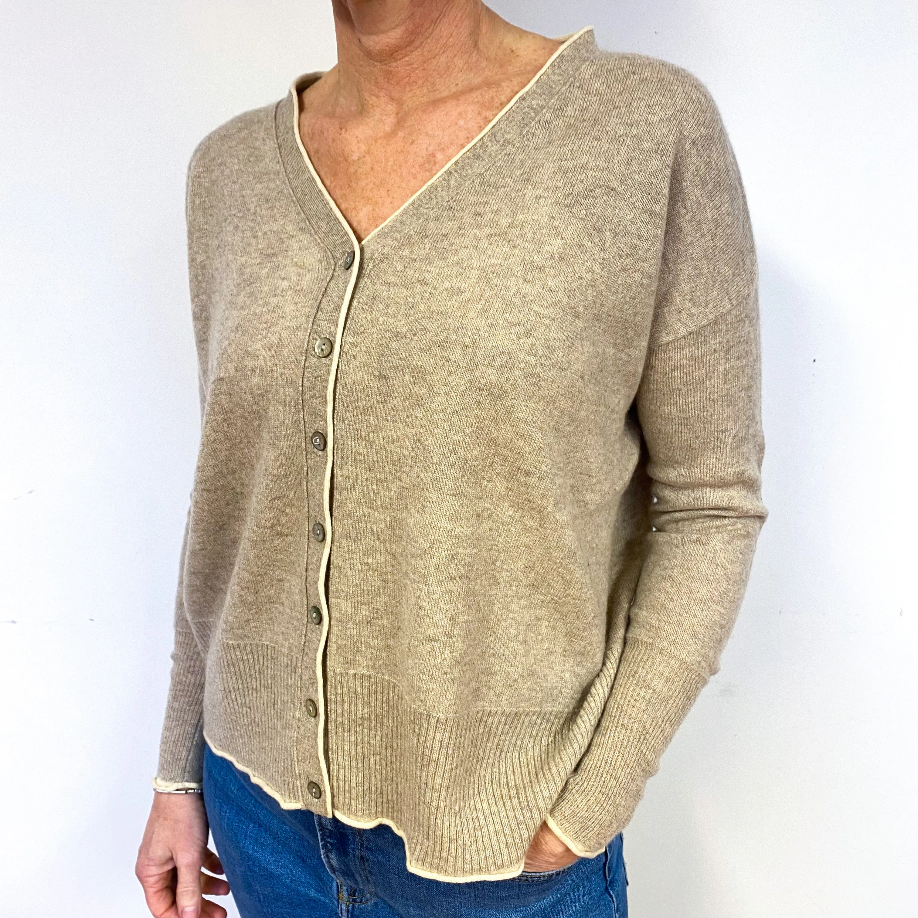 Fawn Brown Cashmere V-Neck Cardigan Medium
