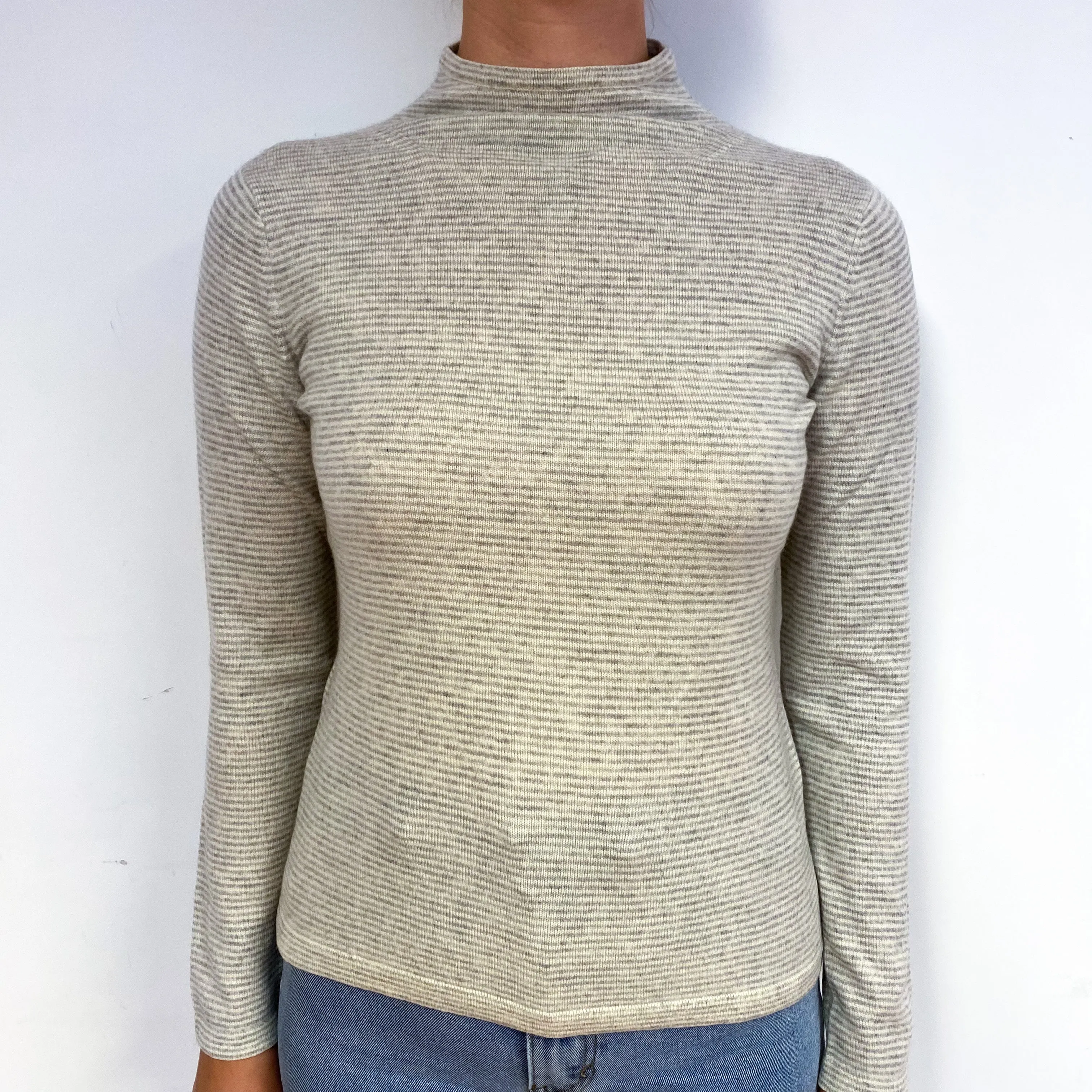 Frost Grey Pinstripe Cashmere Turtle Neck Jumper Small