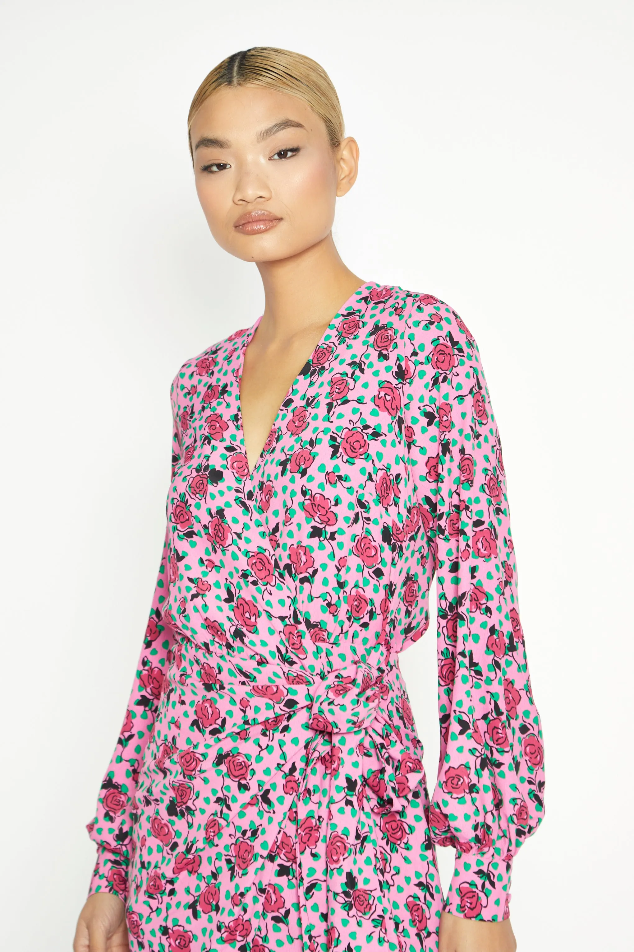 Glamorous Pink Multi Rose Mini Wrap Dress