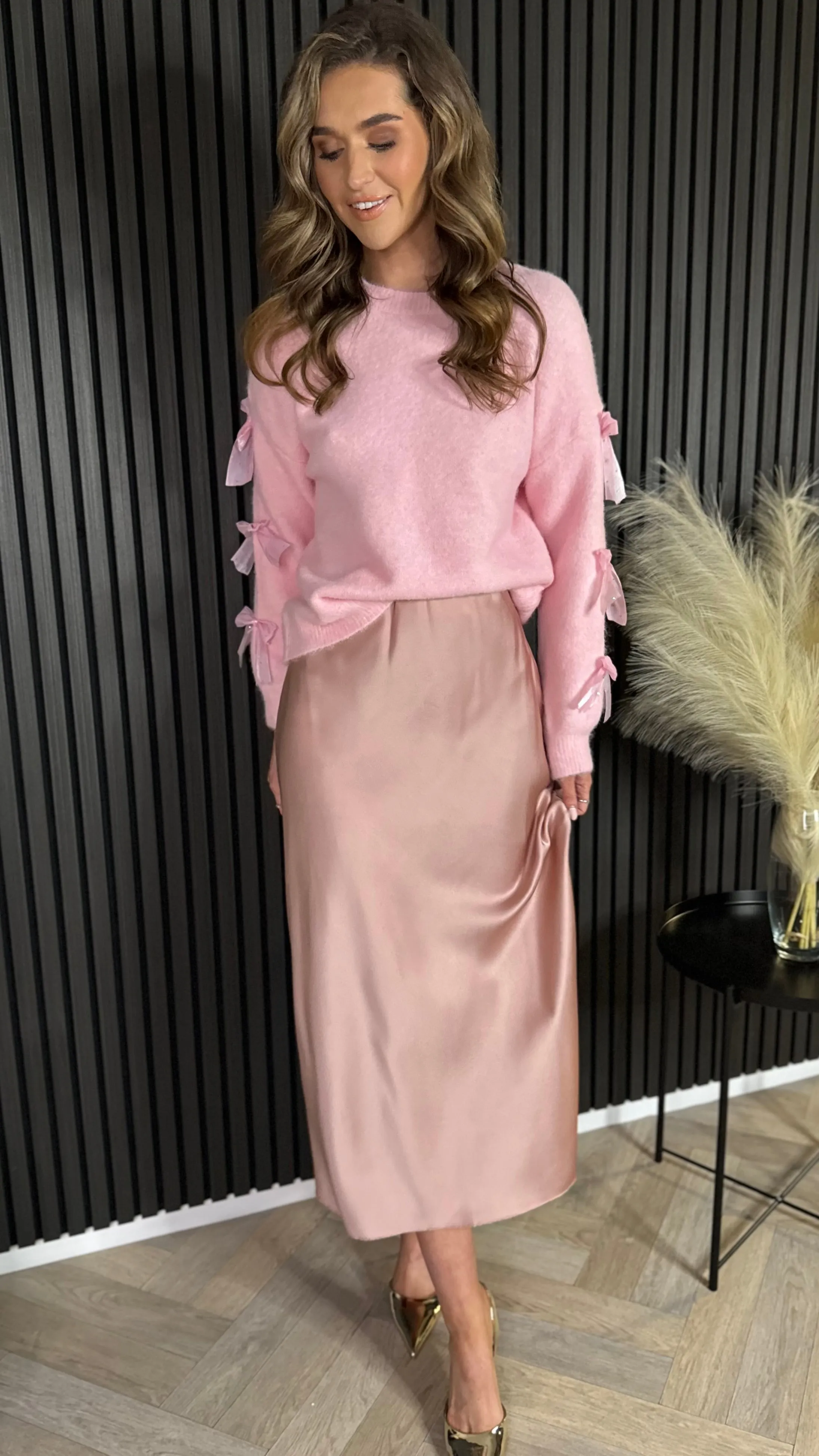 Julie Pink Bow sleeve Detail Jumper