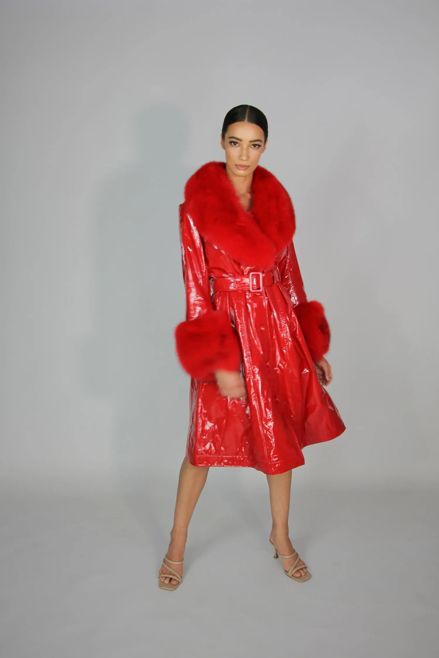 London Patent Coat in Ruby