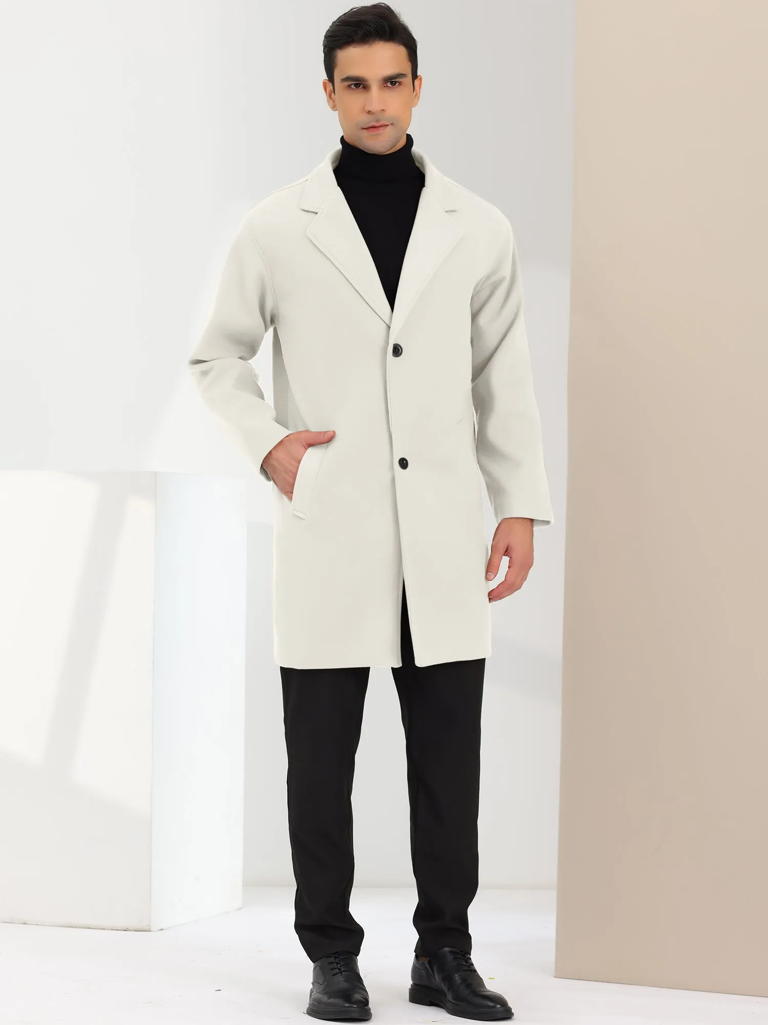 Men's Trench Two Buttons Notched Lapel Mid-Length Casual Solid Pea Coat