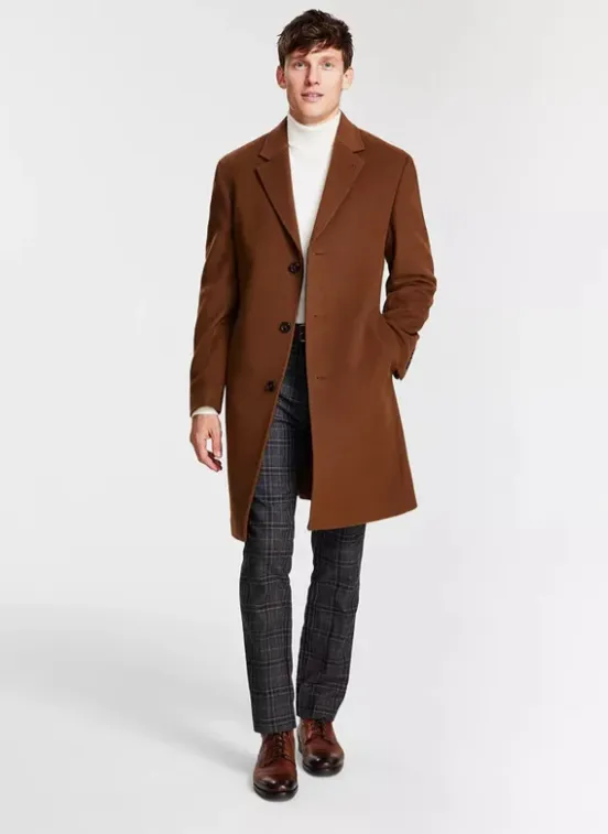 Michael Kors Mens Classic fit Overcoat Coat 44 S Brown Solid