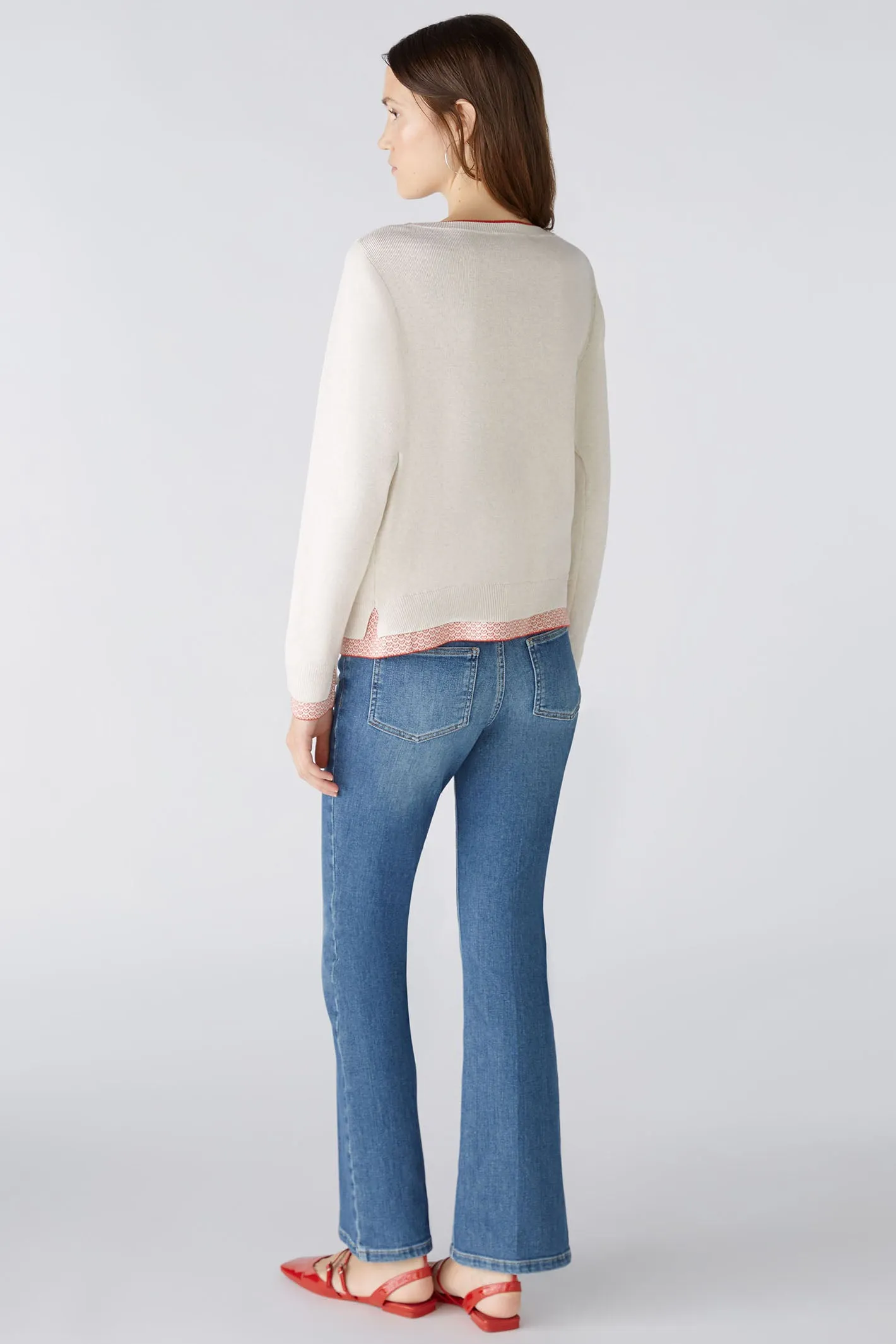 Oui 86667 Oatmeal Red Wide Neck Heart Hem Jumper