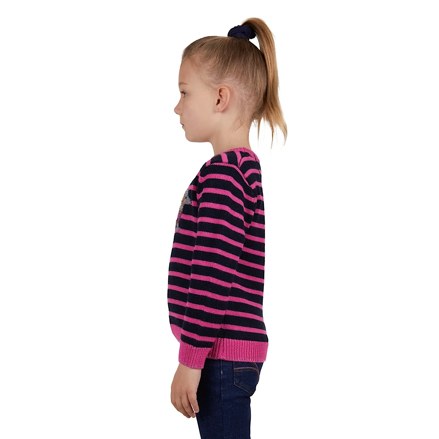 Thomas Cook Girls Sally Merino Stripe Knit Jumper Navy/Raspberry