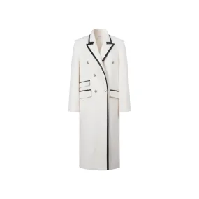 White Wool Tweed Patchwork Faux Leather Coat